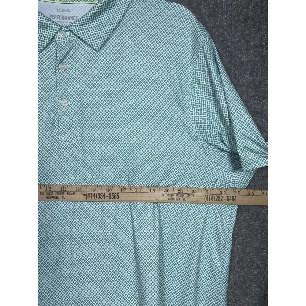 J Crew Performance Polo Shirt Mens Size‎ XXL Green Geometric Moisture Wicking